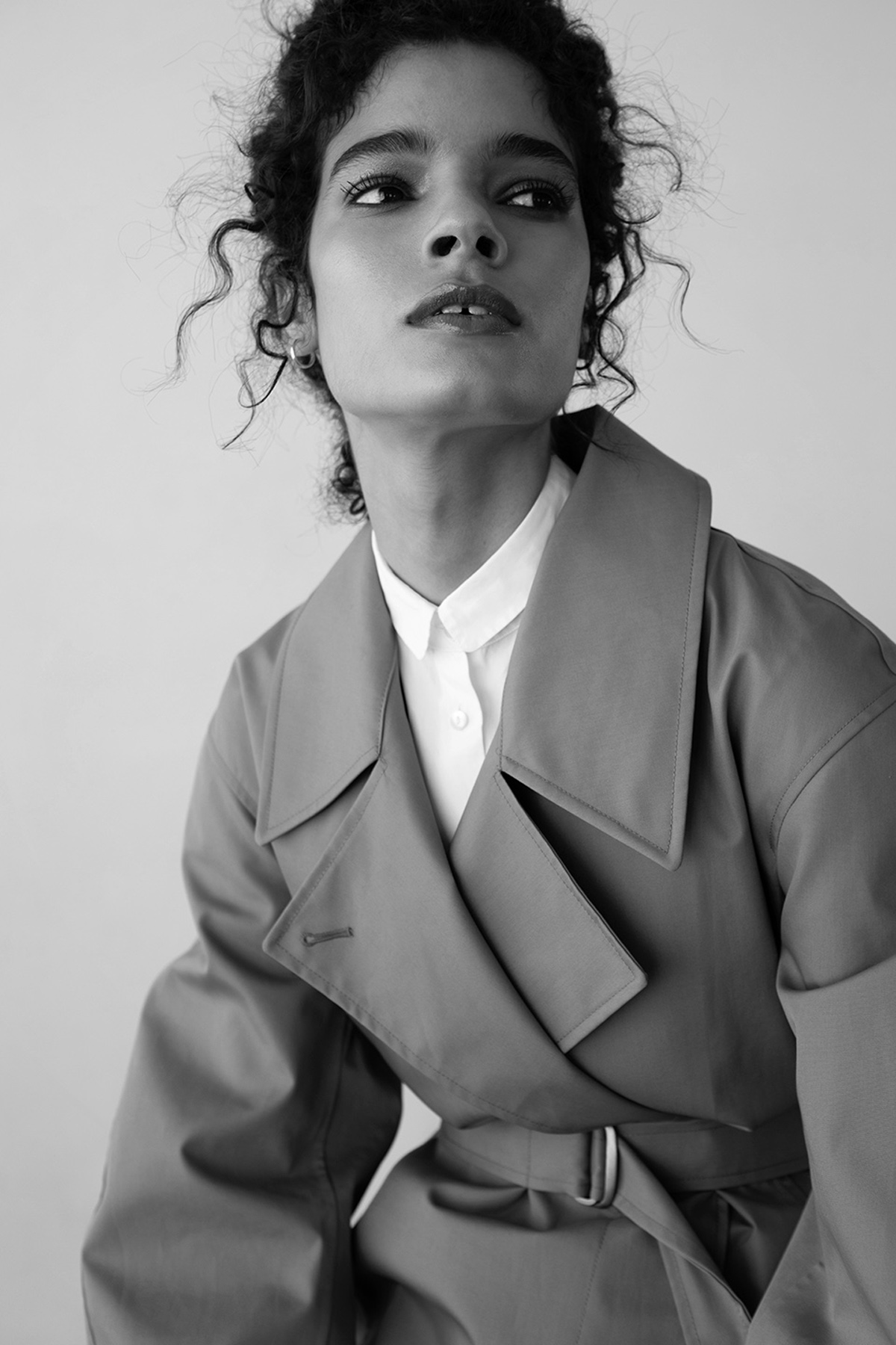 Haro in a raincoat styled shoot by Michele LoBosco, Los Angeles editorial photographer