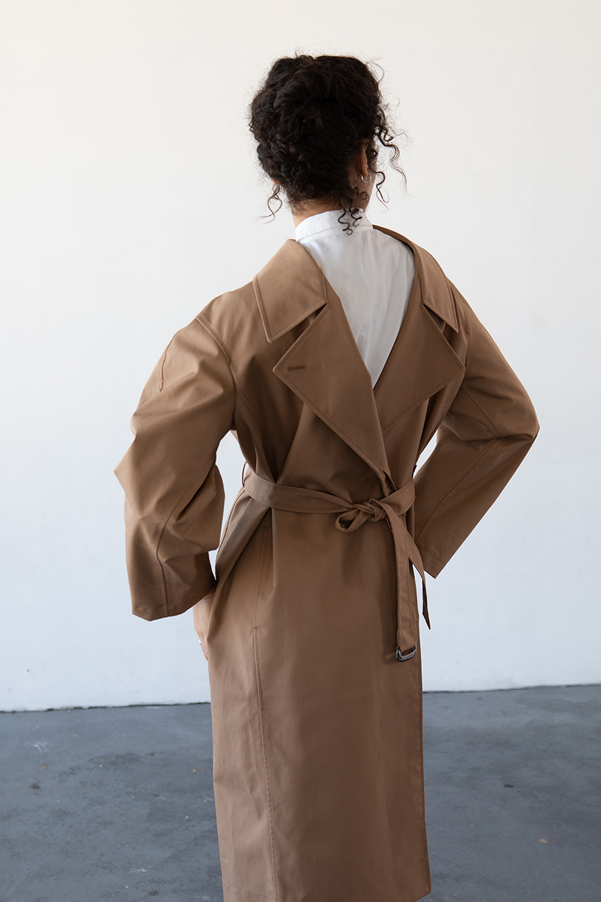 Haro in a raincoat styled shoot by Michele LoBosco, Los Angeles editorial photographer