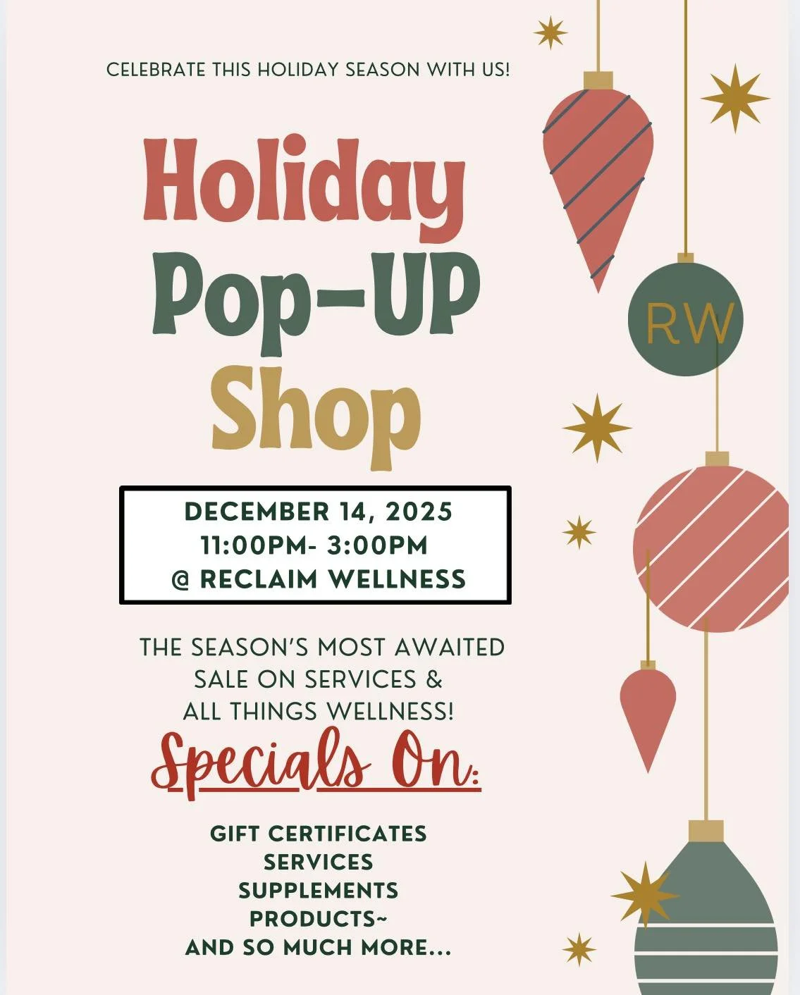 📣Holiday Pop-Up Shop Announcement 🎄

It&rsquo;s that time again, our highly anticipated Holiday Pop-Up Shop is BACK!! 💃🏼🕺🏻👏🏻🎉

Mark your calendars for a festive day filled with new offerings, exclusive discounts, and something special for ev