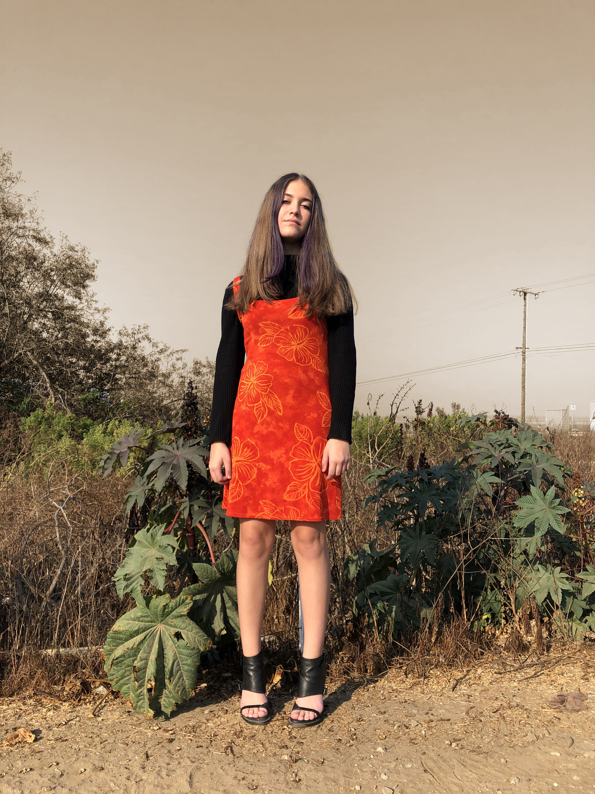 Vintage Orange Tropical Print Dress 