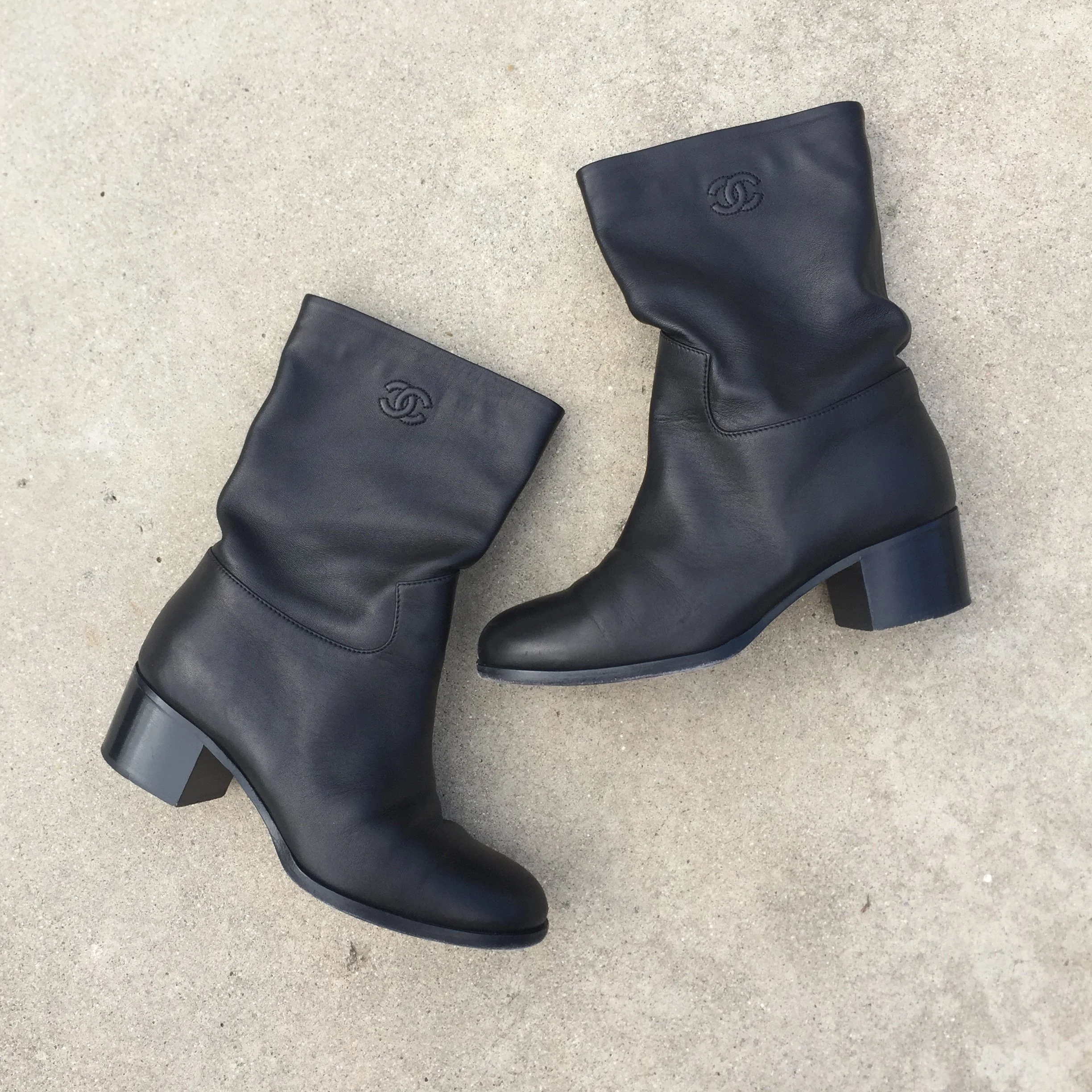 Vintage Black Leather Chanel Boots