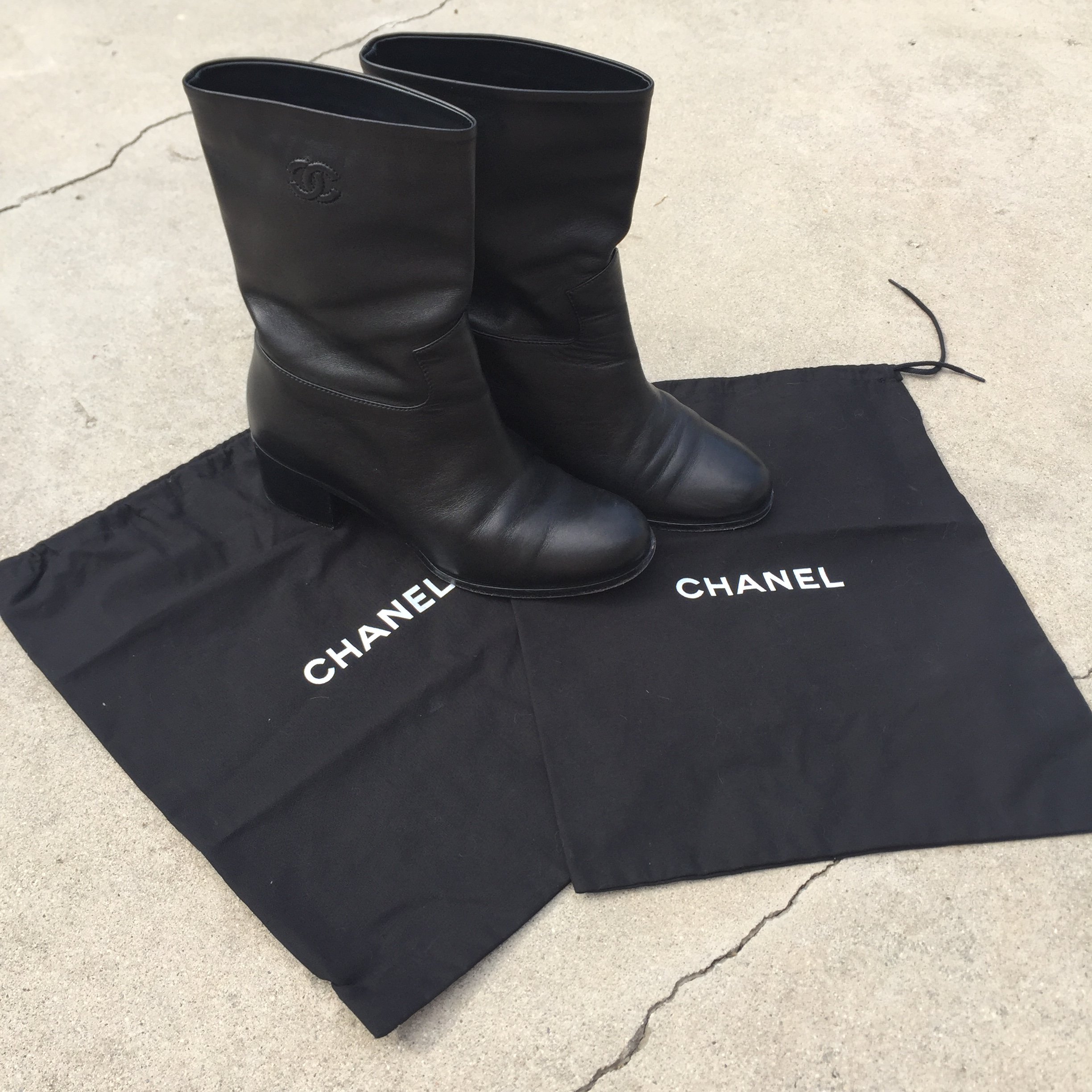 Vintage Black Leather Chanel Boots — The Peace Village