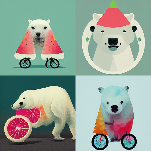bubblybubbles_polar_bear_wearing_a_party_hat_on_a_bicycle_wheel_dc953112-b48b-4310-aa3d-aefb9c4bbb9d.png