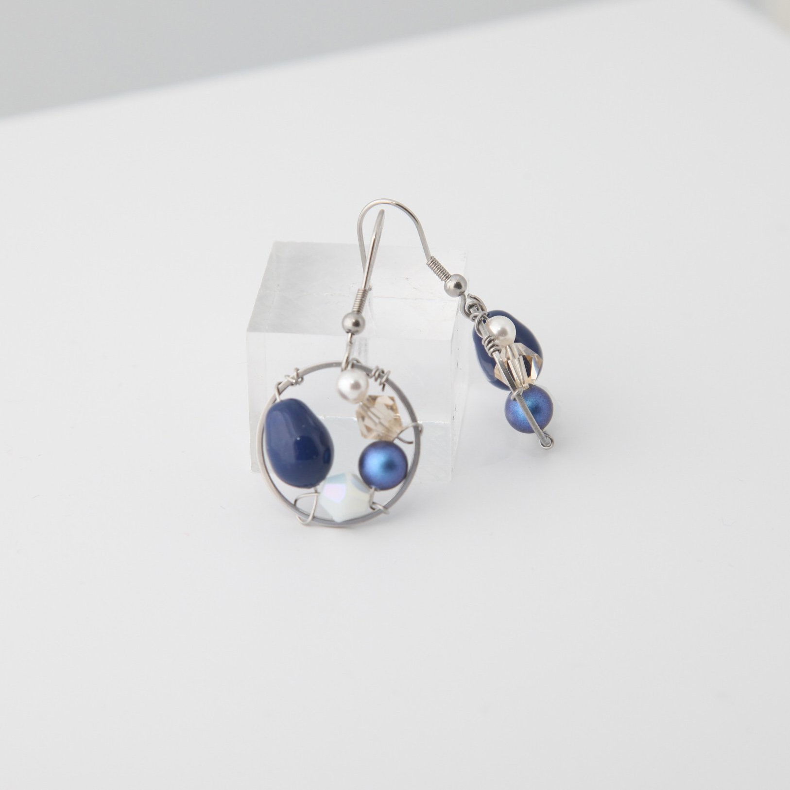 Steel blue pearl drop earrings pic2.jpg