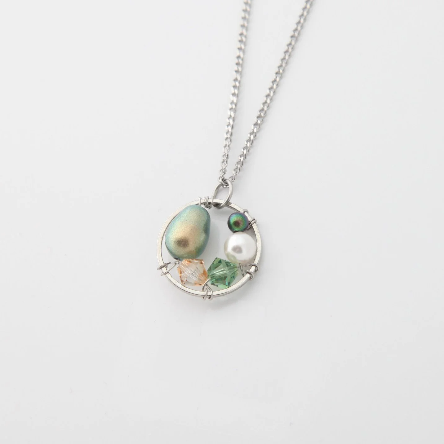 Steel green pearl drop necklace pic 2.jpg
