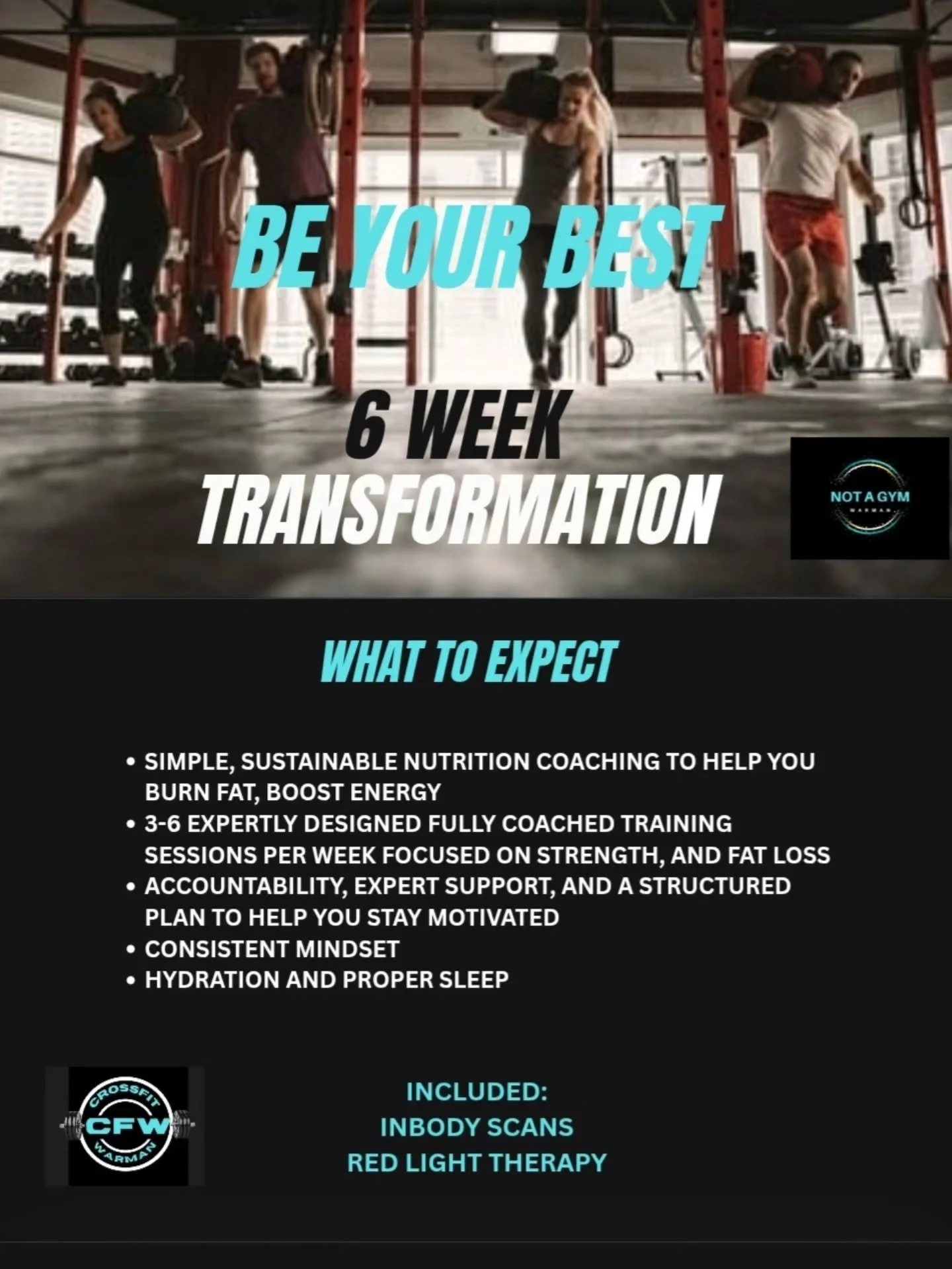Great way to be accountable!
Includes inbody scans 
2 trained nutrition coaches
What is your 6 week goal?
What does your current routine look like?
Feel better
Move your body