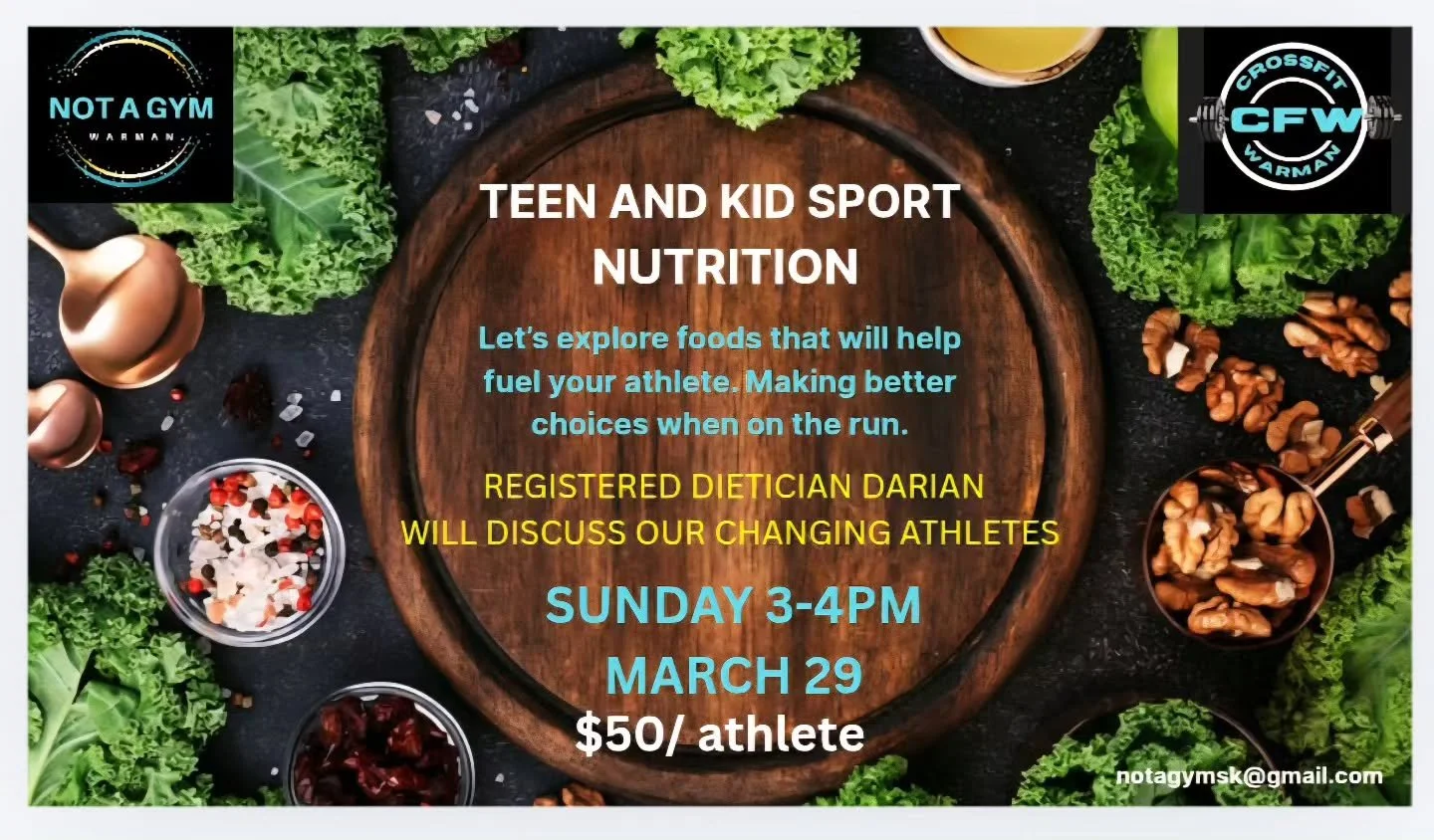 March 29th!!! 
Register under events or send a message 

Let's learn how to fuel our athletes. All ages and all sports.
Cheer. Hockey, volleyball,  basketball,  track, rugby, lacrosse and more!!
Works for weightlifting too.