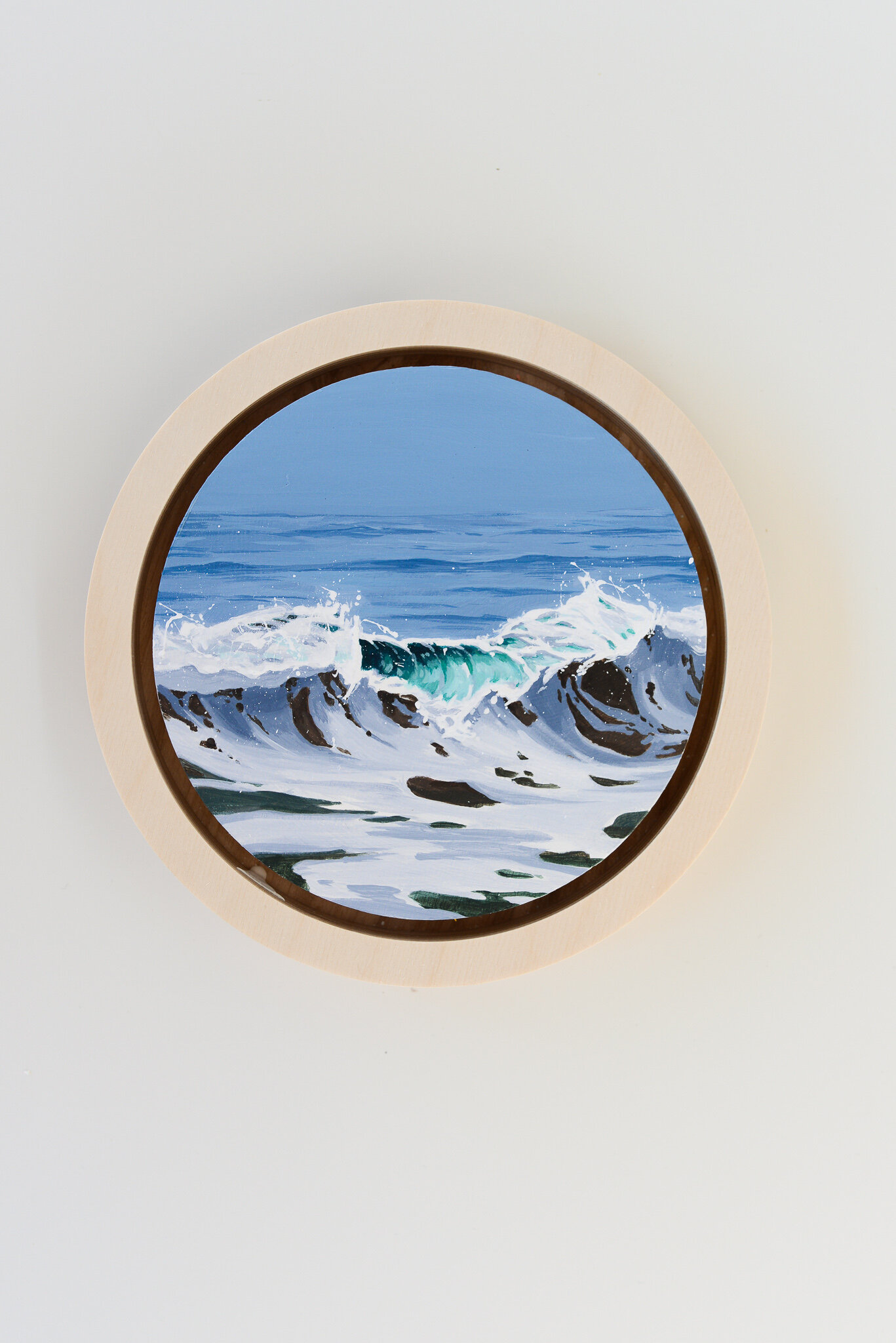"This Moment is Worthy" 6x6 Framed Circle Acrylic Seascape Painting