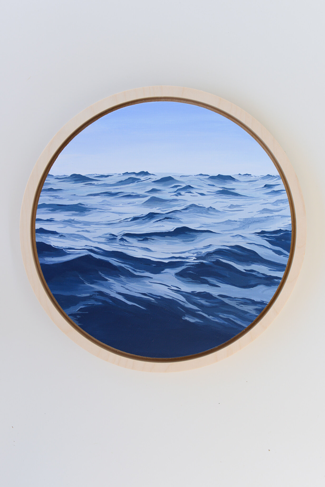 "Time Stood Still" 12x12 Framed Circle Acrylic Seascape Painting 