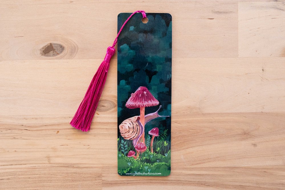 Pink Snail Mushroom Bookmark with Tassel — Yvette Lab Fine Art Studios