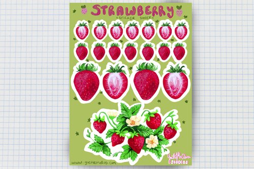 Strawberry Vinyl Sticker Sheet — Yvette Lab Fine Art Studios