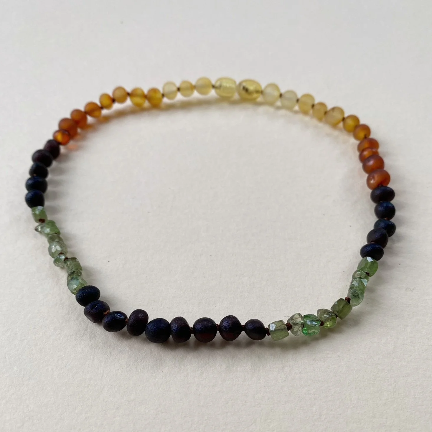 Baltic Amber Necklace, Growth and Development- Green Apatite