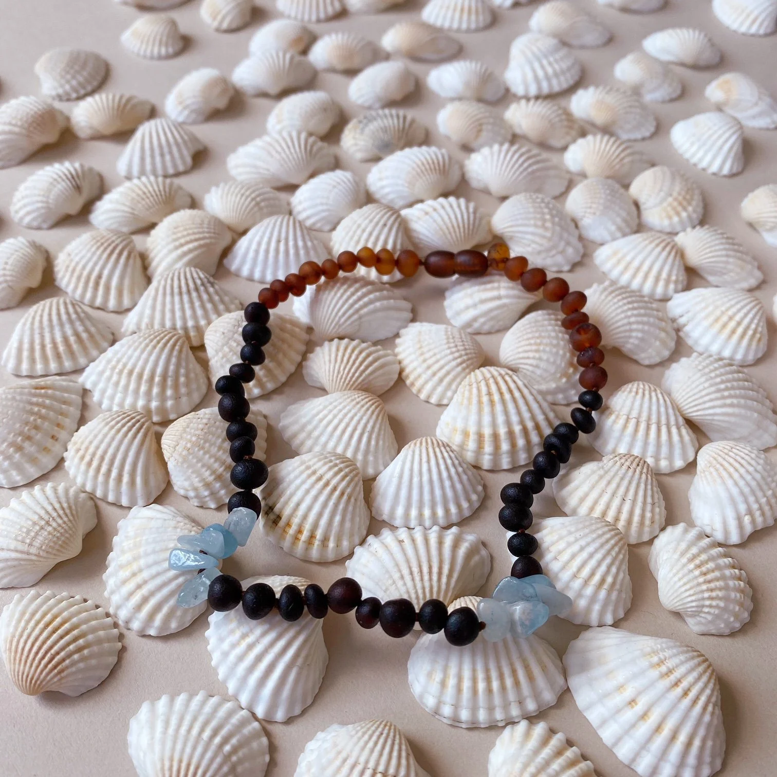 Baltic Amber Necklace, Shankha- Aquamarine MINI - MAMA/DADA