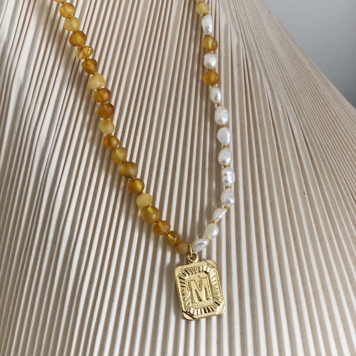 Baltic Amber Necklace - Freshwater Pearl MAMA