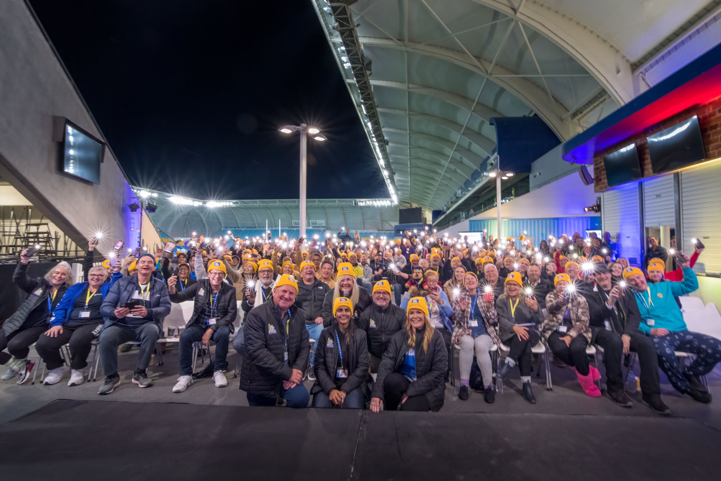 Wide angle shot of the CEO Sleepout at Cbus Stadium, Robina.  Coast event photographer.