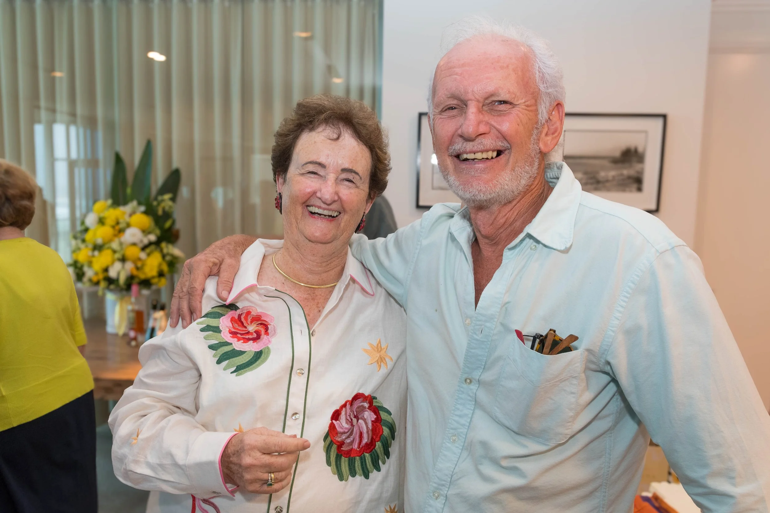 80th birthday couple portrait with flowers, Coolangatta