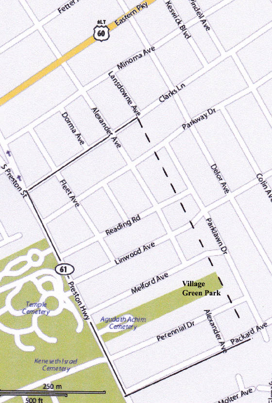 The map shows Parkway Village's location, just south of Eastern Parkway, north of Audubon Park, and easily accessible from I-65.