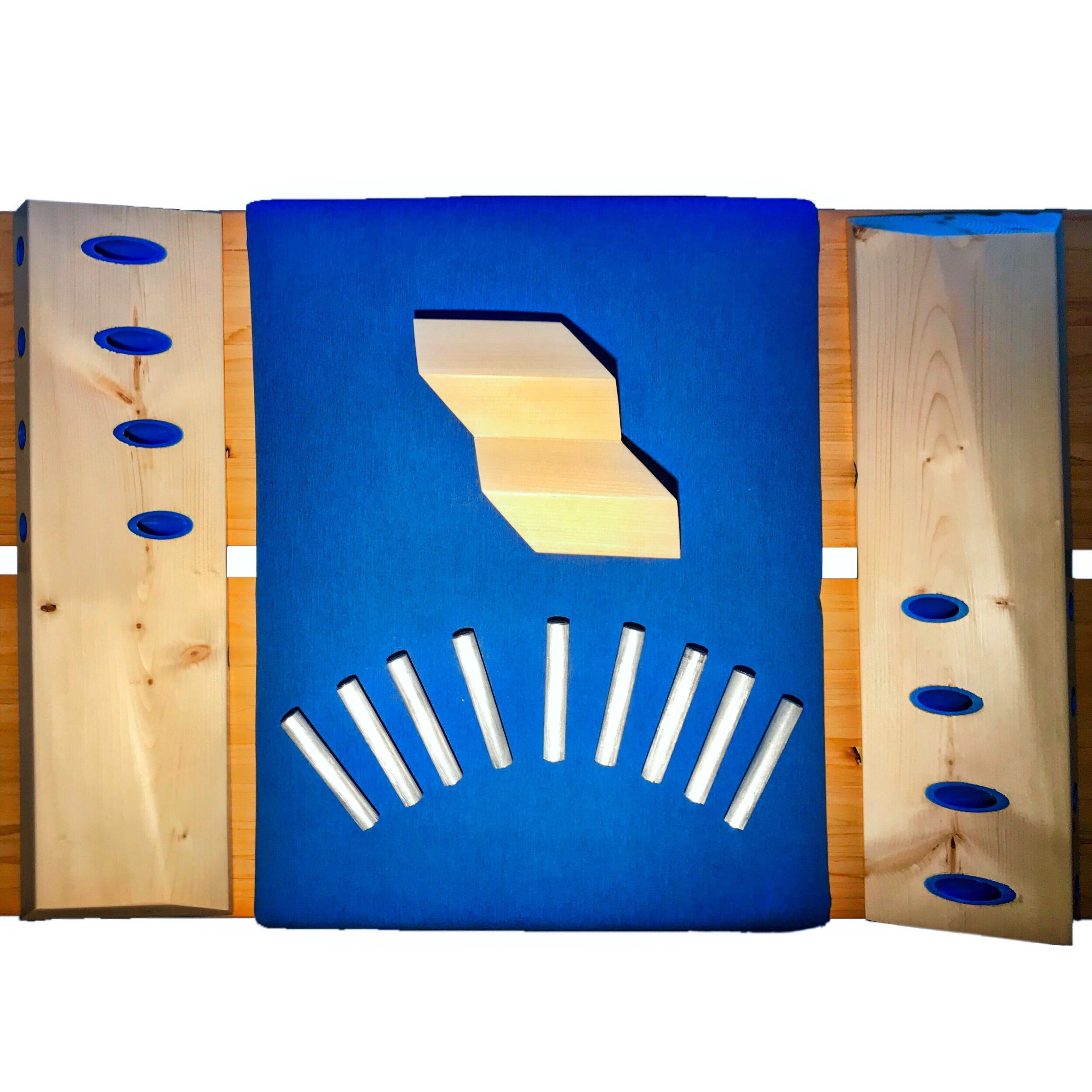 This Menorah is made up of twelve individual pieces. One base. Two halves for the structure. Nine metal candle sleeves.