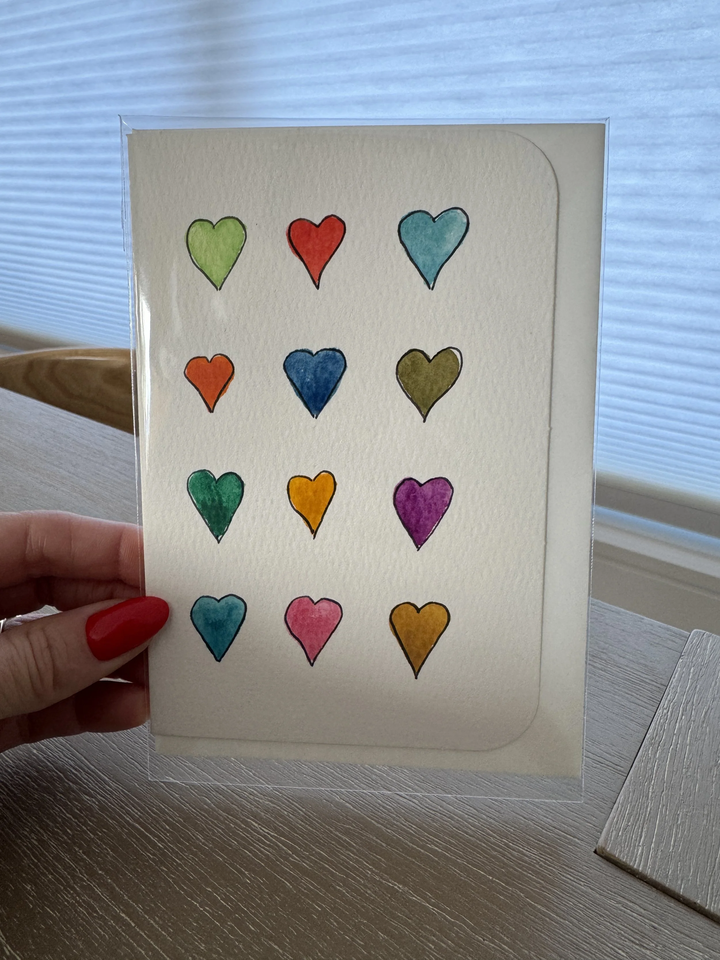 12 Hearts - Handmade Watercolor Card