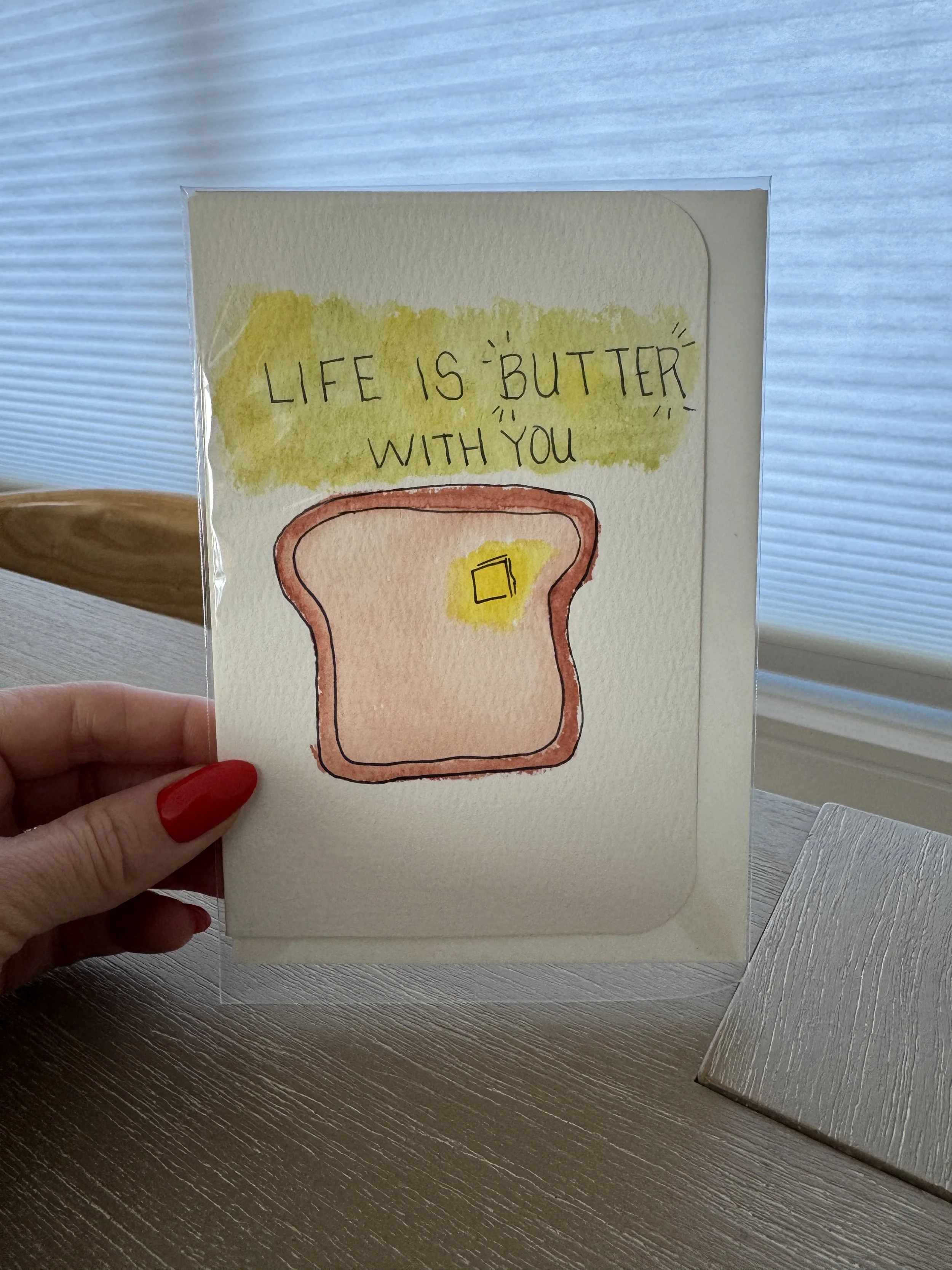 Life is Butter with You - Handmade Watercolor Greeting Card