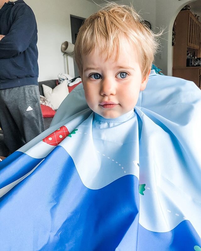 Being a mom is just a series of experiments.⁣
⁣
✂️ Yesterday, I cut Anders&rsquo; hair for the first time. In fact, it&rsquo;s the first hair I&rsquo;ve ever cut in my life. Despite my YouTube research and cute barber cape to make me feel professiona