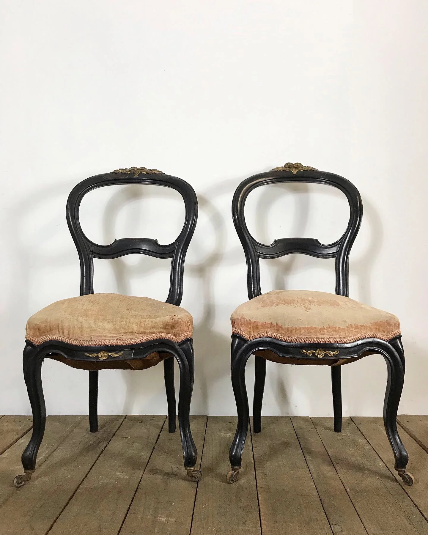 Pair of Napoleon III French ebonised chairs