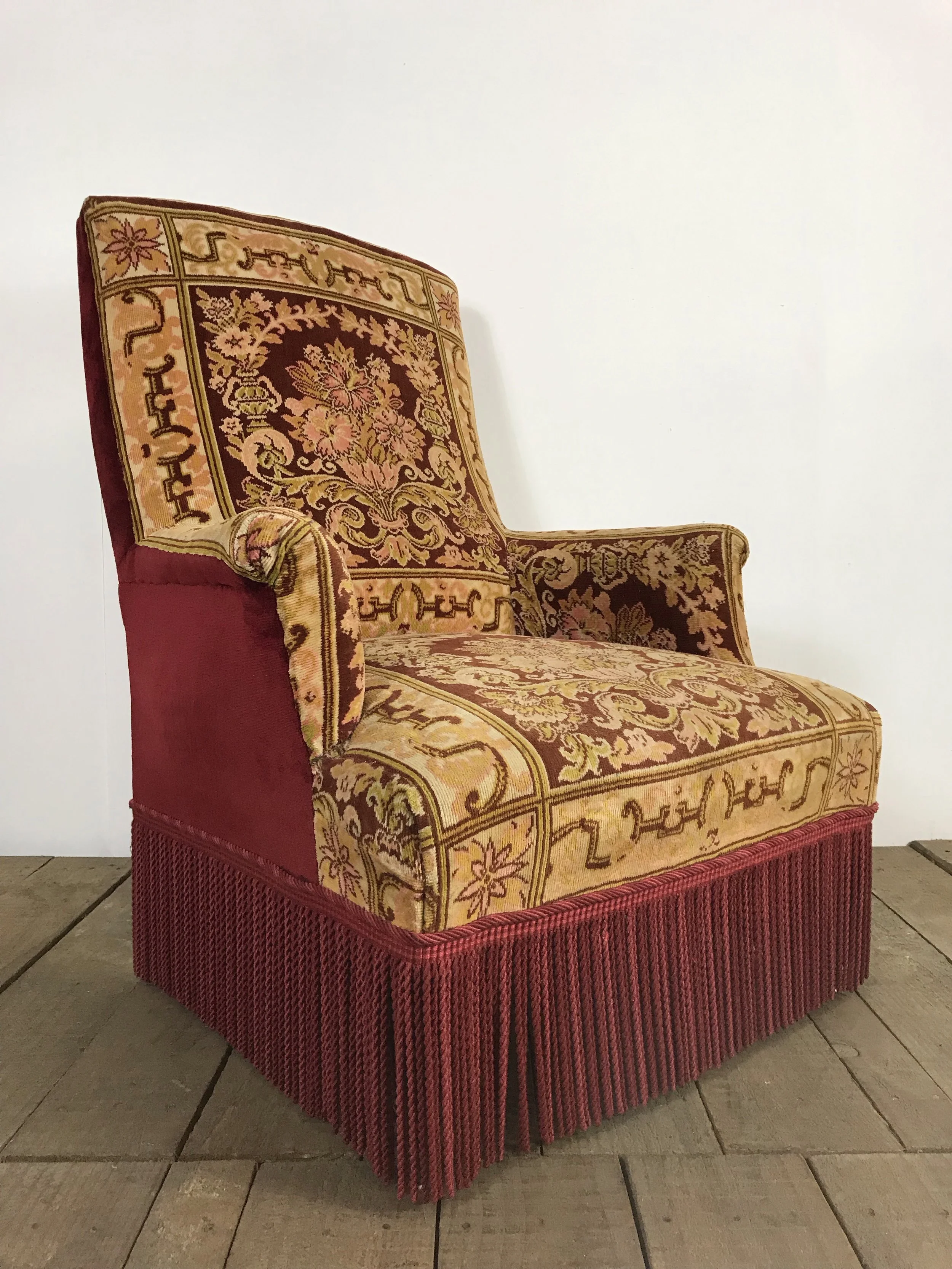 Antique French Napoleon III carpet armchair