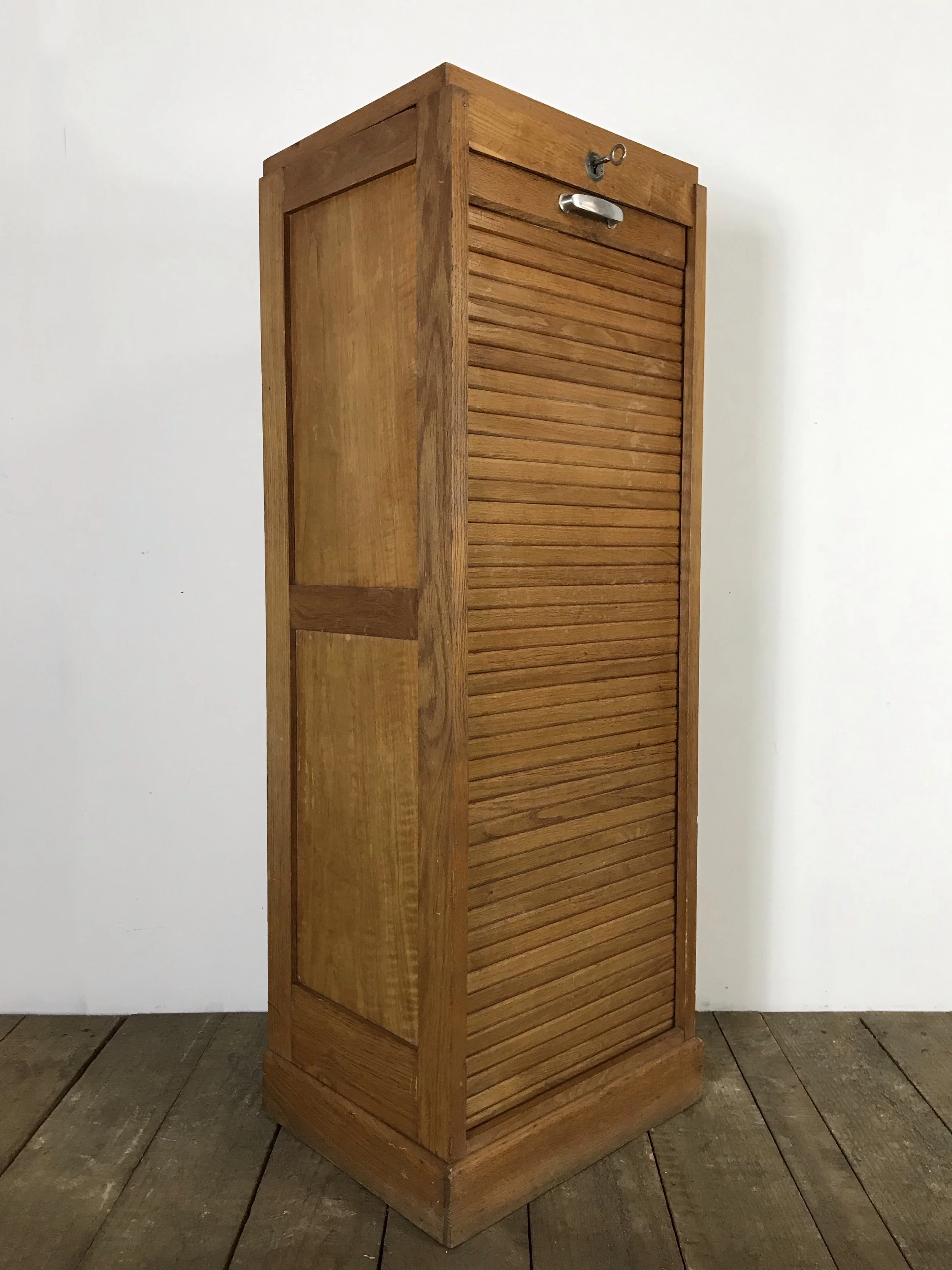 Vintage French oak tambour cabinet