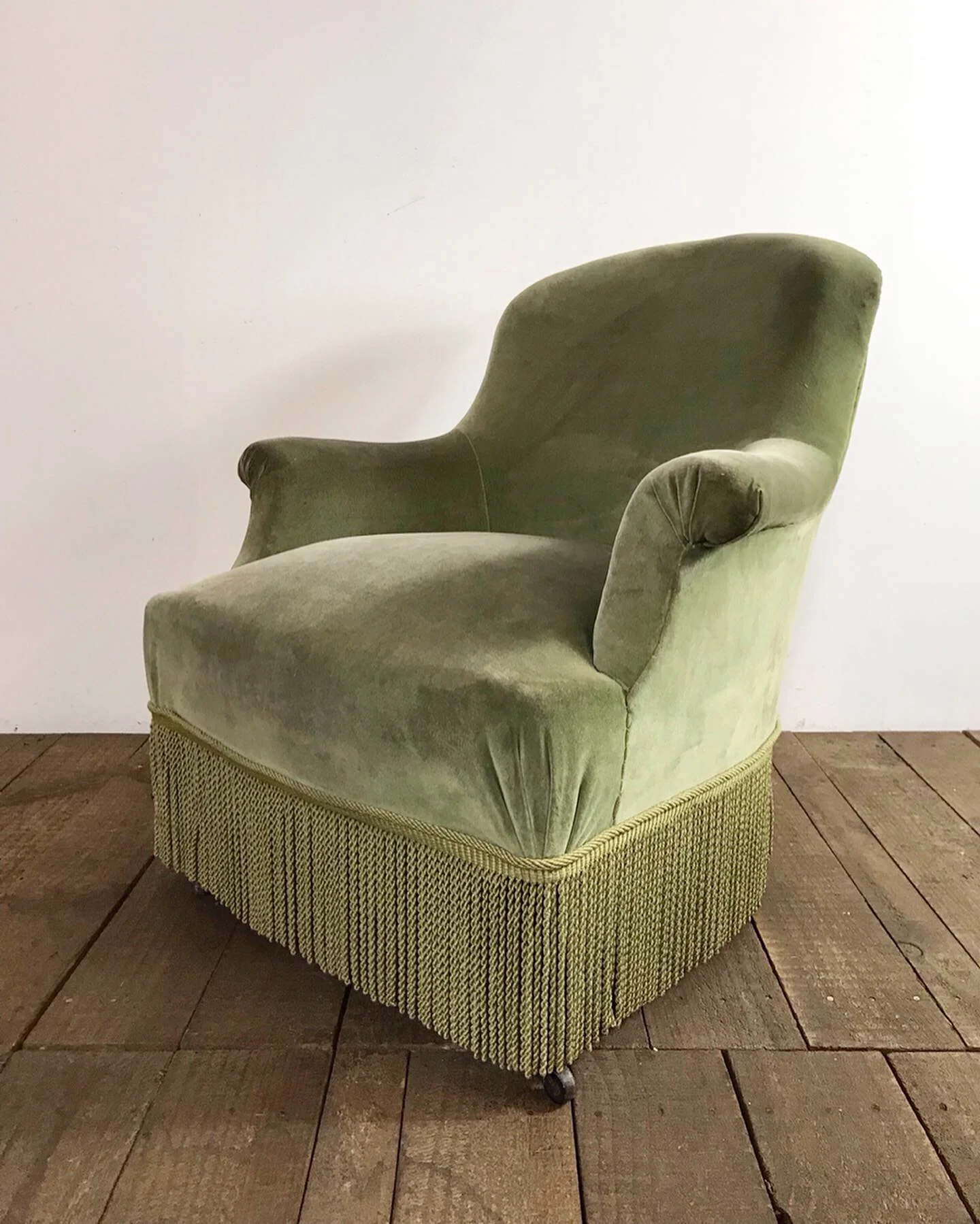 Antique French Napoleon III Sage Green Velvet Armchair