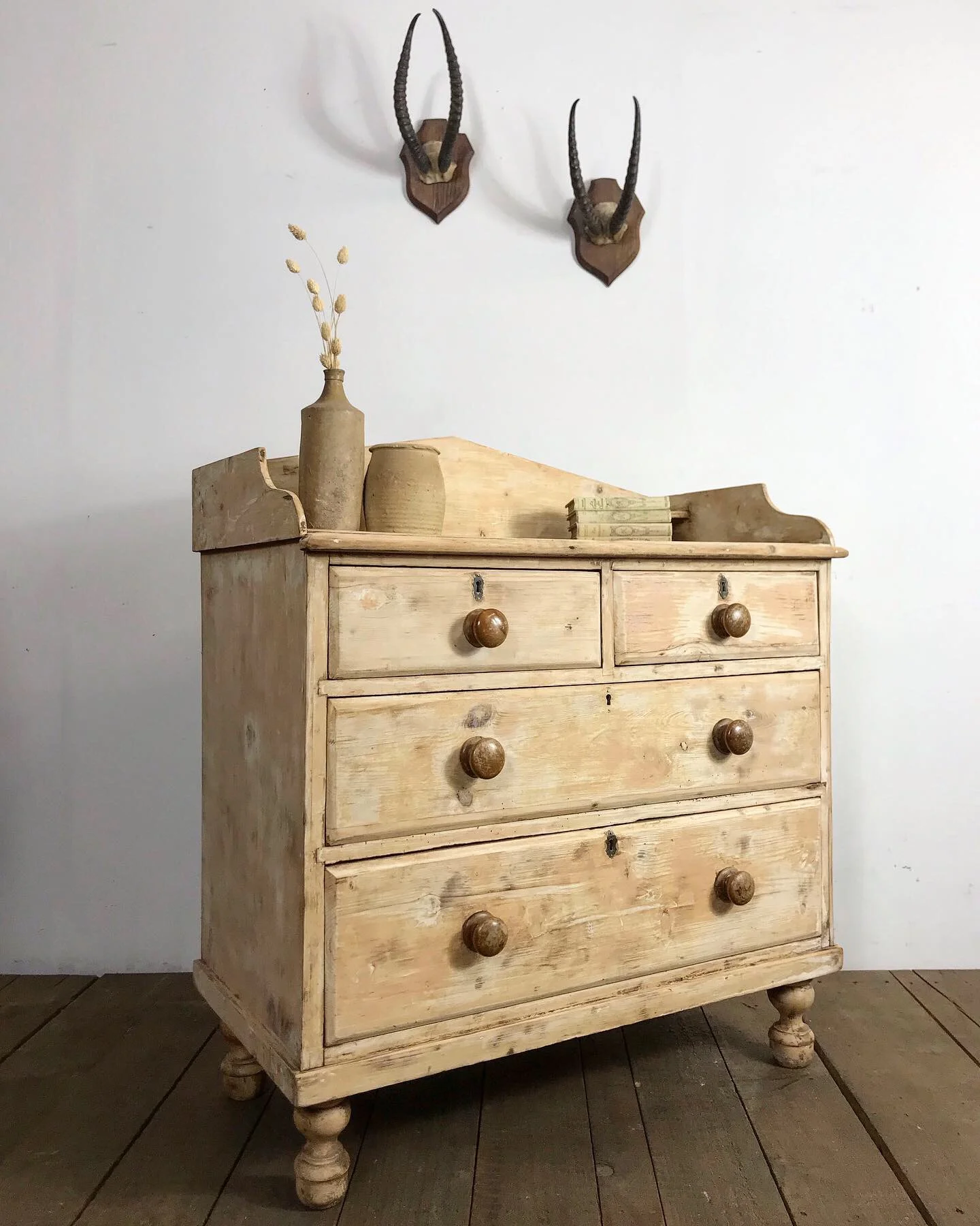 Antique rustic pine country farmhouse chest of drawers