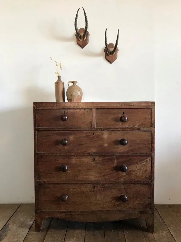 Antique Rustic Pine Country Farmhouse Chest Of Drawers