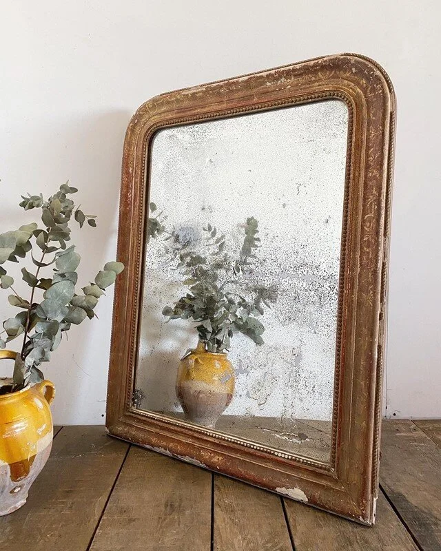 19th Century Antique French Gold Gilt Foxed Mirror