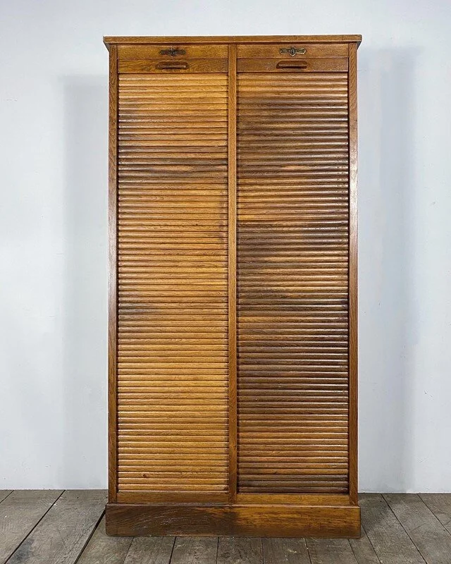Vintage French Oak Double Tambour Filing Cabinet