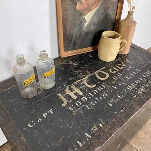 Vintage Antique Stamped Travel Trunk Chest