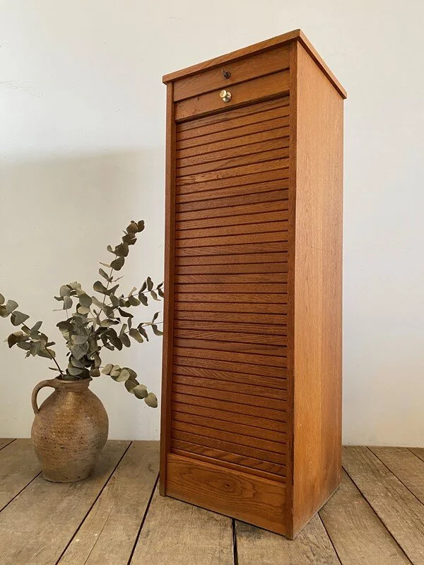 Vintage French Tambour Filing Cabinet