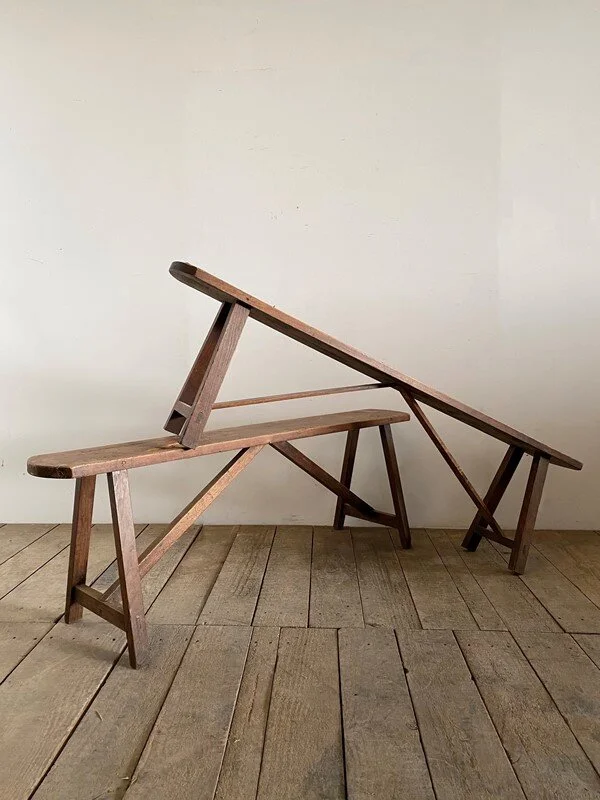 Near Pair Of Antique French Farmhouse Benches