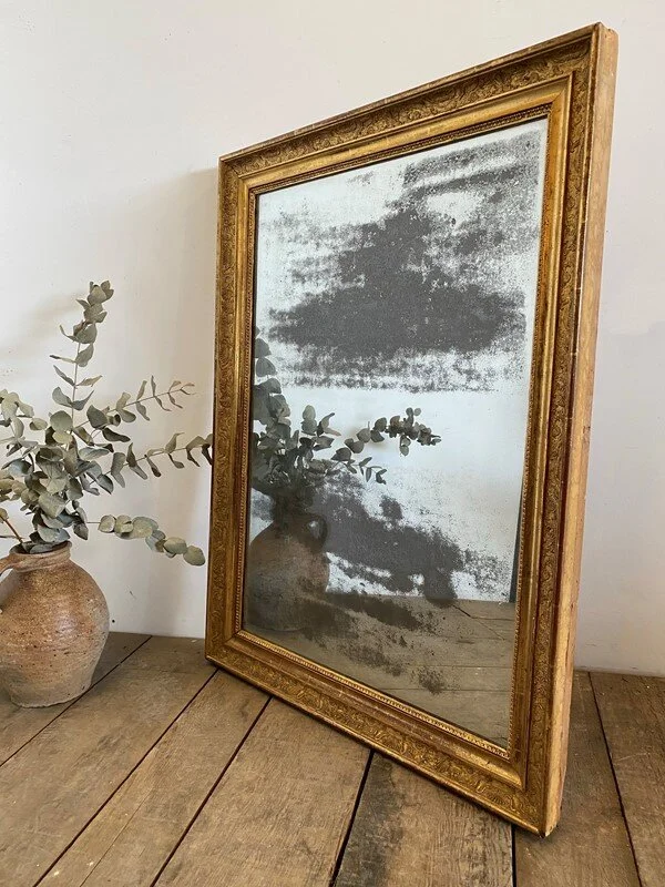 19th Century Antique French Gilt Foxed Mirror