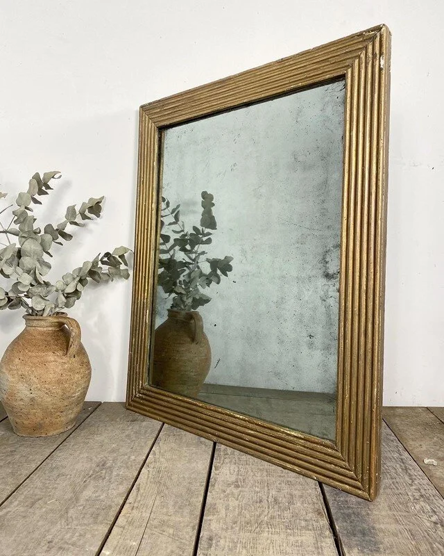 19th Century Antique French Foxed Reeded Mirror