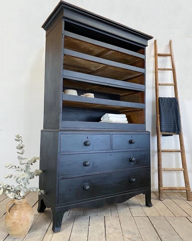 Victorian Antique Ebonised Painted Linen Press