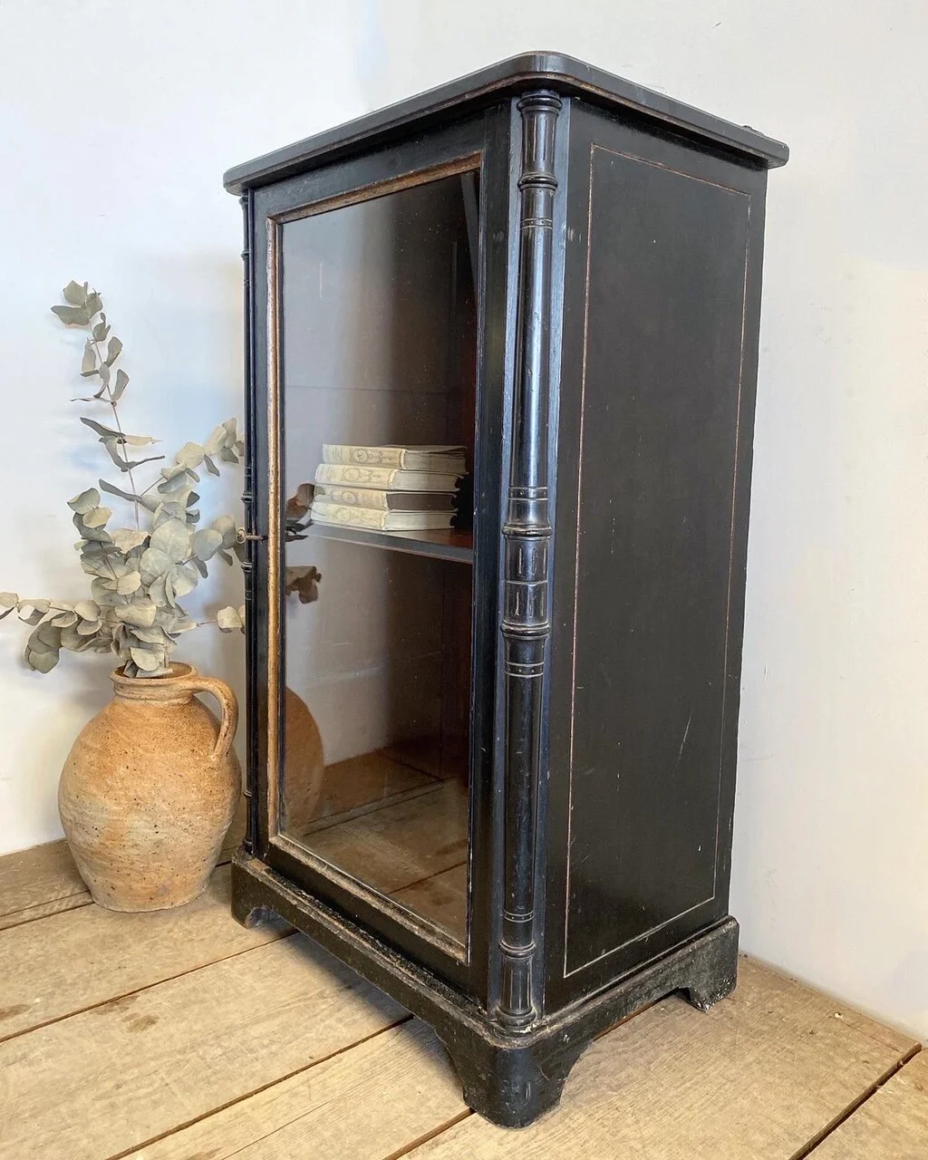 Victorian Antique Ebonised And Gilt Glass Cabinet