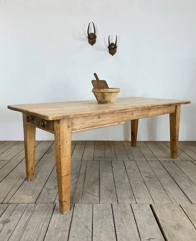 Large antique rustic pine country farmhouse kitchen table