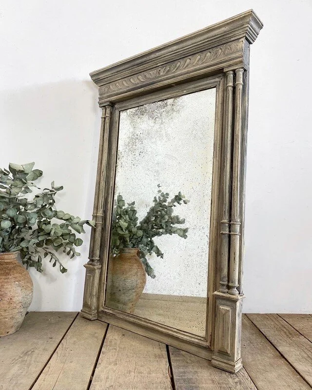 Antique French Painted Foxed Mirror