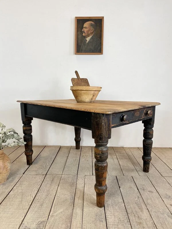 Victorian Antique Ebonised Farmhouse Kitchen Table