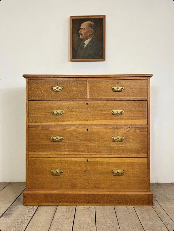 Vintage Solid Oak Chest Of Drawers