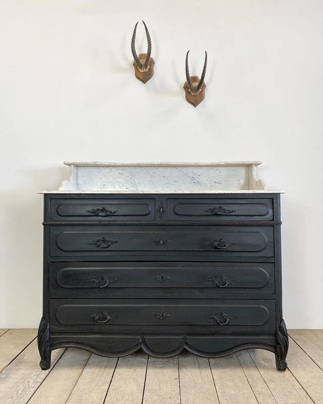French Ebonised Oak Marble Top Washstand