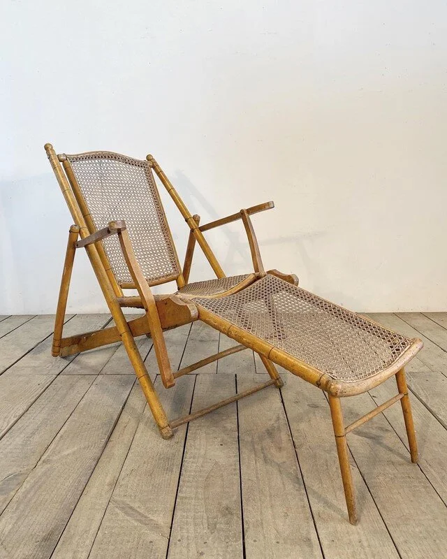 Vintage Mid Century French Bamboo And Cane Lounger