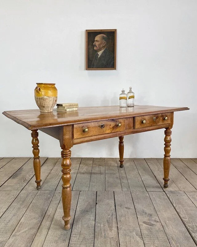 Antique French Farmhouse Cherrywood Table Desk