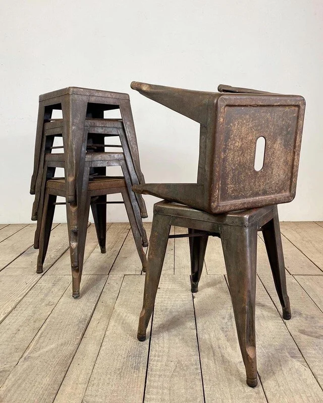 Set Of 6 Vintage Industrial French Tolix Stools