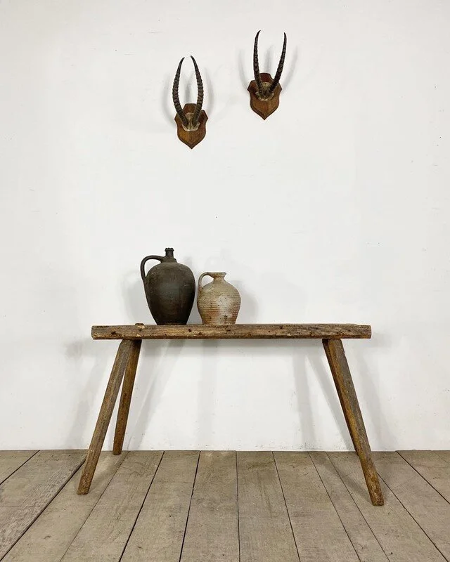 Antique Hungarian Rustic Side Table Bench