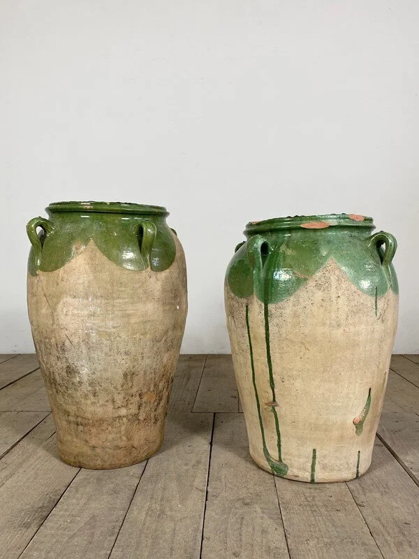 Large Pair Of Antique Spanish Glazed Pots